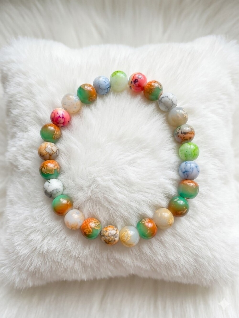 Colorful Green Multitone Agate Bead Stretch Bracelet - Women's Jewelry